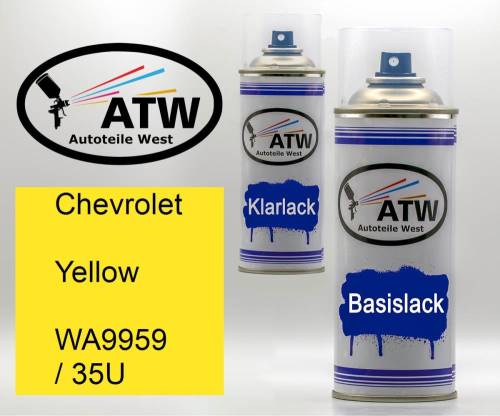 Chevrolet, Yellow, WA9959 / 35U: 400ml Sprühdose + 400ml Klarlack - Set, von ATW Autoteile West.